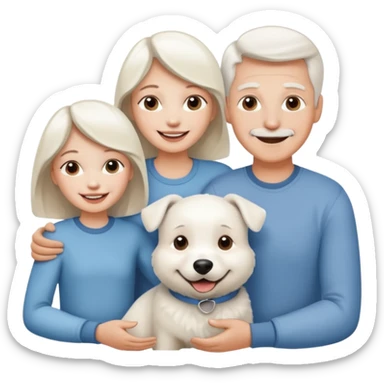 parents, daughter and a white dog sticker
