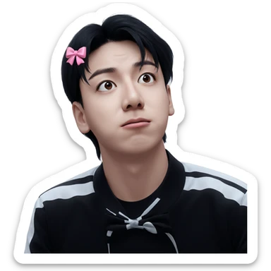 realistic girl with pink bow sticker