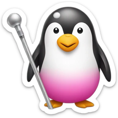 Penguin in a pink bikini holding onto a metal stick  sticker