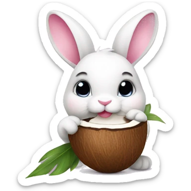 Bunny with pink bow drinking coconut sticker