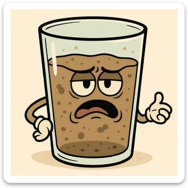 a glass with dirty water, cartoon style sticker