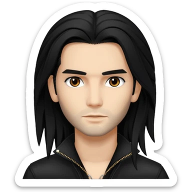 Bill Kaulitz with black long hair, brown eyes sticker