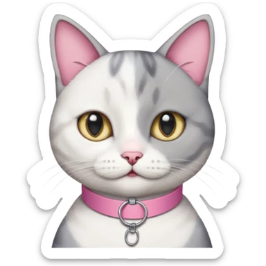 grey and white cat with name tag that says bean sticker