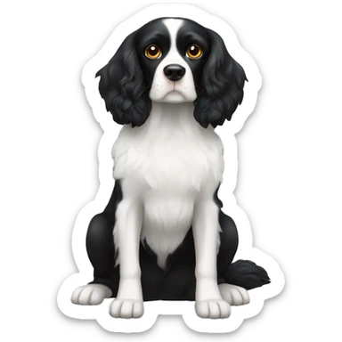Small completely black king spaniel with white on chest sticker