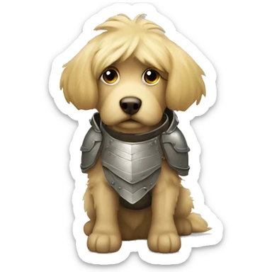 shaggy blonde dog in protective armor sticker