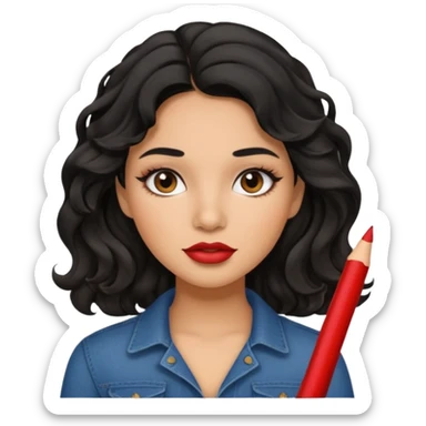 Latina girl with lip liner and black wavy hair sticker