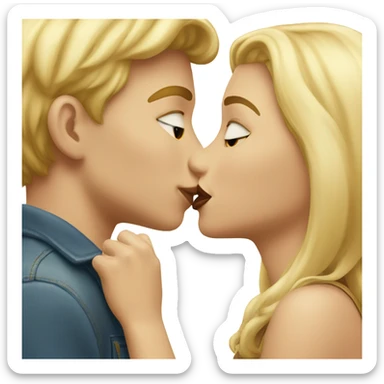 A blonde girl and a blonde boy kissing each other on the lips  sticker