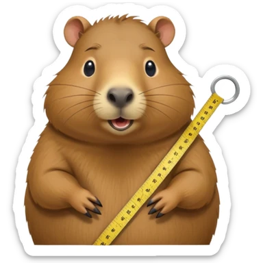 a little capibara measuring her waist with measuring tape and is very astonished in a good way sticker