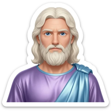 Jupiter from Roman Mythology with blue eyes, long white blonde hair and beard, pale purple metallic tunic, light steel blue metallic cloak sticker