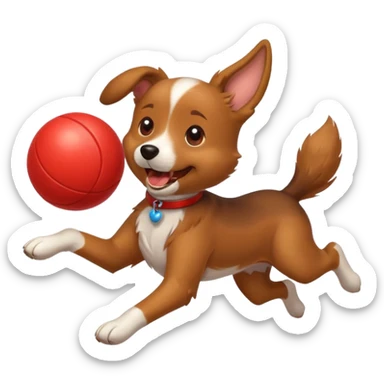 happy dog running after ball sticker