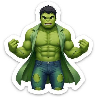 bursting out of clothes, green skin, Hulk transformation sticker