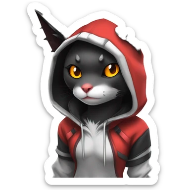 Dark Unique Anthro Cool Kawaii Bat-Winged Litten-Zangoose-Pokémon with edgy stripes Punk Techwear Hoodie Cargo Collar sticker