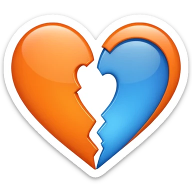 Half blue half orange heart split vertically sticker