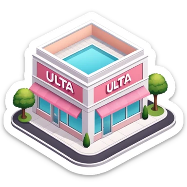 ULTA beauty store, isometric exterior view sticker