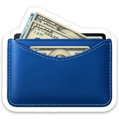  Deep Blue wallet with a single one dollar bill inside, just one dollar open the wallet sticker