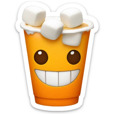 a coffe cup with marshmallow orange sticker