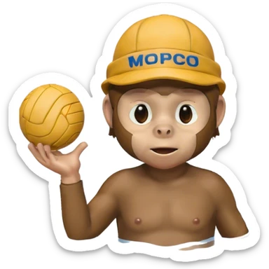 Monkey wearing a water polo cap and holding a water polo ball sticker