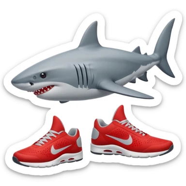 A shark with 3 legs wearing red Nikes on each foot sticker