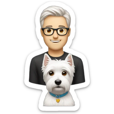 Man with glasses anda westie dog sticker