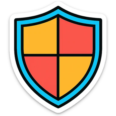 shield icon, color outline style, black outlines with subtle color fill sticker