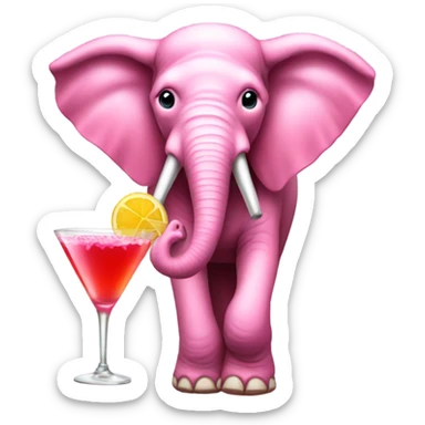A pink Elephant wearing a ribbon holding a cocktail sticker