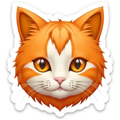round planet with orange cat fur texture, cute pointy cat ears, and adorable cat face with whiskers sticker