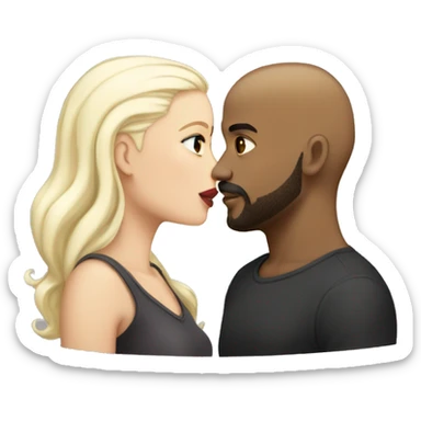 Light skinned black male heavy set bald with short beard and mustache kissing heavy set white female with long platinum blonde hair  sticker