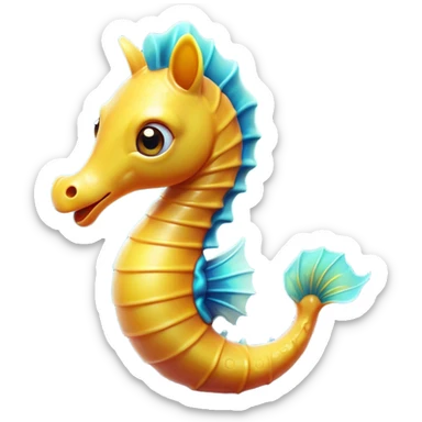 Cinematic Comical Sea Horse Portrait Emoji, Head tilted dramatically with an exaggeratedly amused expression, featuring a delicately curved body with a whimsically coiled tail and wide, comically expressive eyes full of playful disbelief, Simplified yet hilariously expressive features, highly detailed, glowing with a slightly sassy aquatic glow, high shine, dramatic yet playful, stylized with an air of quirky marine mischief, soft glowing outline, capturing the essence of a meme-worthy sea horse that looks ready to drift its way into viral fame! sticker