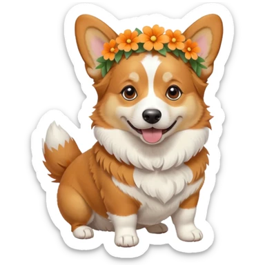 Corgi dog wearing a flower crown full body sticker