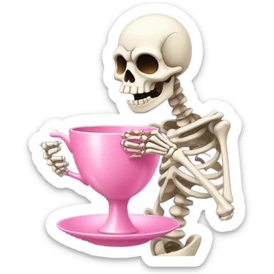 Skeleton sipping tea from a pink teacup  sticker