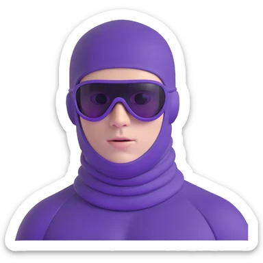 shirtless athletic man with white skin, wearing a purple balaclava face mask and purple sunglasses with black tinted lenses sticker