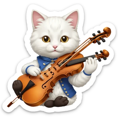white cat play violin sticker