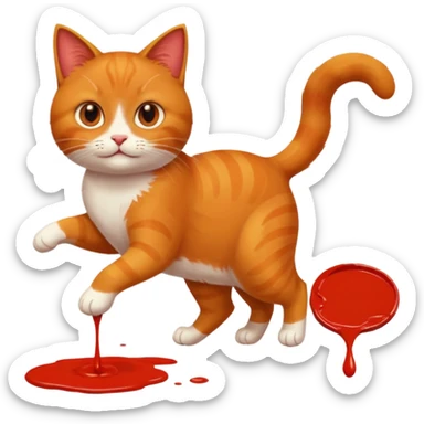 Chat roux qui saute dans la peinture sticker