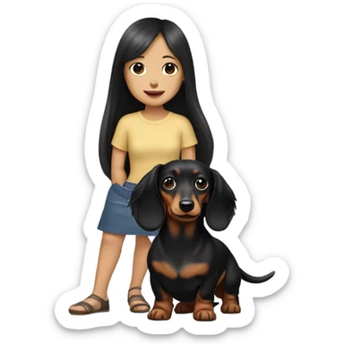 Long-haired dachshund with black-haired Asian girl sticker