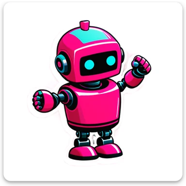 Pink robot punching something  sticker