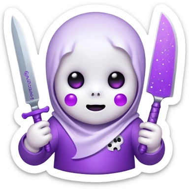 baby ghost face with glitter and a purple knife sticker