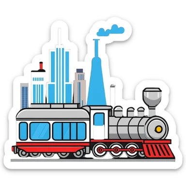 A cartoon locomotive train drinking vodka, with Moscow skyline in background sticker