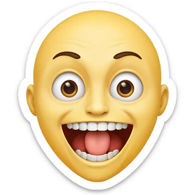 Mouth wide open looking to left eyes to left teeth showing excited yellow face sticker