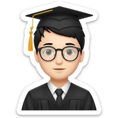 boy with glasses black hair in graduation suit sticker