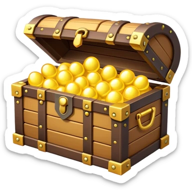 Clash of Clans aesthetic: Cinematic Playful Pixel 3D Treasure Chest Emoji, rendered in a 3D vector-style similar to standard emojis with minimal shading and bold, simplified shapes. A compact, distinct form with signature details, softly glowing with a pixelated adventure charm. Simplified yet unmistakably iconic, highly detailed and consistent, glowing with a soft radiance and high shine. Stylized with a touch of classic pixel-art charm and a soft glowing outline, capturing the essence of a beloved gaming relic with a friendly, playful manner! sticker