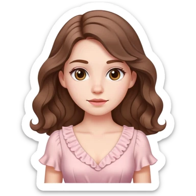 cô gái da trắng tóc nâu gợn sóng dài mặt V-line mặc áo đầm màu hồng nhạt sticker