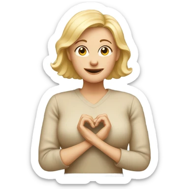 50 year old Lady with blonde hair making heart with hands sticker