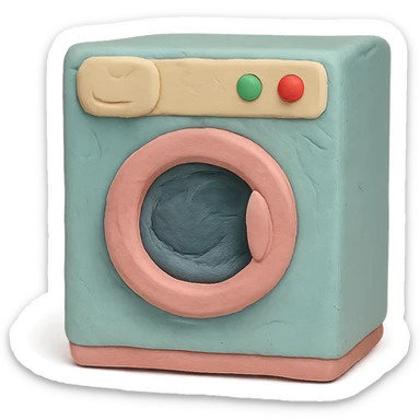 washing machine in claymation style with pastel colors and visible fingerprints sticker