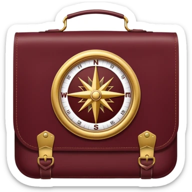 burgundy travel item with  a gold compass in the lower right corner of the emoji in front of travel item sticker