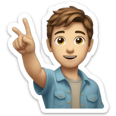 boy with brown hair, in sky blue shirt, point the finger in front of me sticker