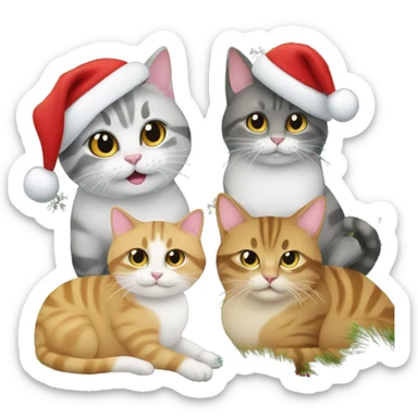 Four different cats sitting under a Christmas tree  sticker