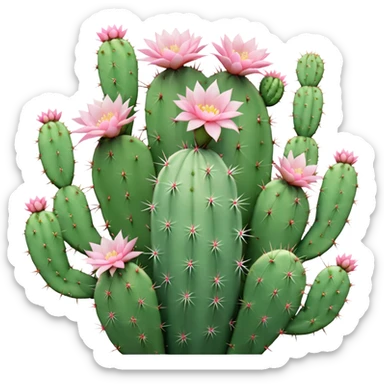 Pastel green cactus with little pastel pink flowers sticker