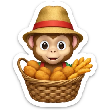 Monkey with a hat and chicken nuggets sticker