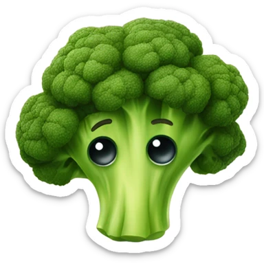 A sad broccoli with downcast eyes and a trembling lip looks upset, as if saying goodbye. sticker
