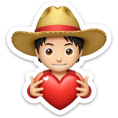 Crea un emoji de un corazón con el sombrero de luffy sticker